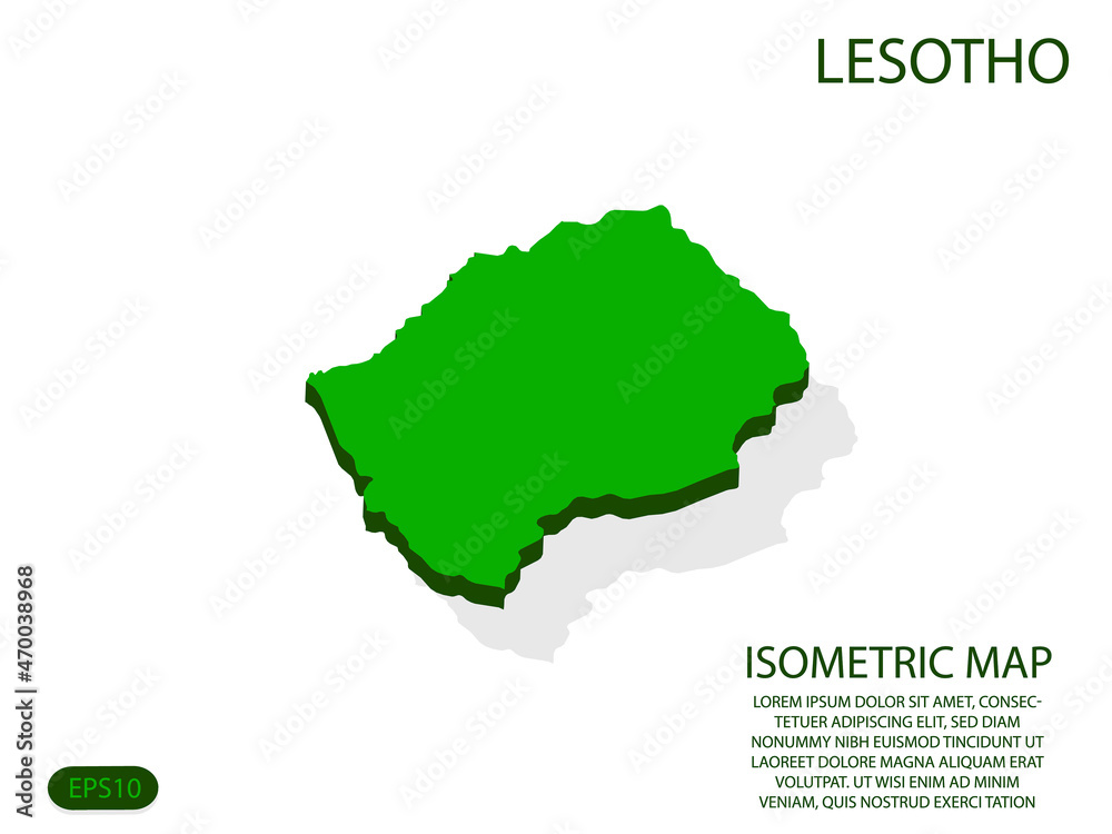 Green isometric map of Lesotho elements white background for concept map easy to edit and customize. eps 10