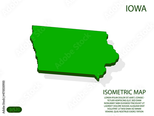 Green isometric map of Iowa elements white background for concept map easy to edit and customize. eps 10