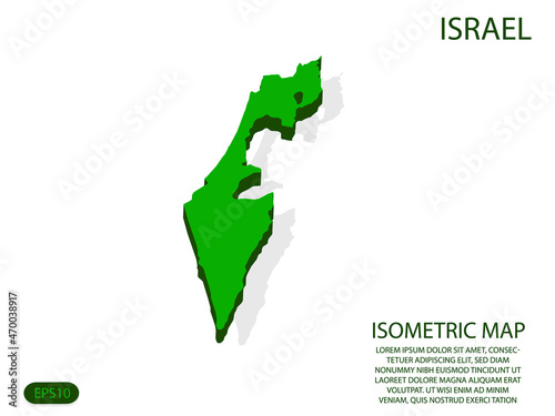 Green isometric map of Israel elements white background for concept map easy to edit and customize. eps 10