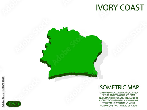 Green isometric map of Ivory Coast  elements white background for concept map easy to edit and customize. eps 10