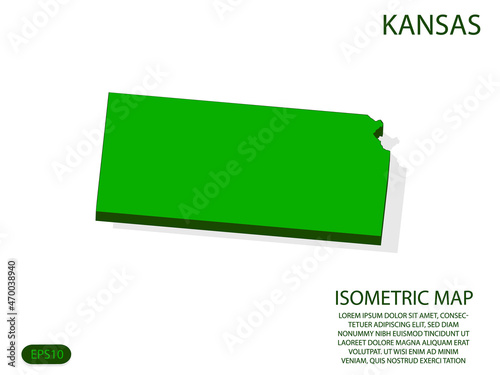 Green isometric map of Kansas elements white background for concept map easy to edit and customize. eps 10