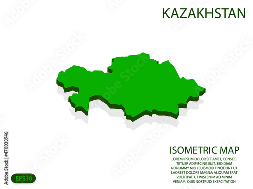 Green isometric map of Kazakhstan elements white background for concept map easy to edit and customize. eps 10