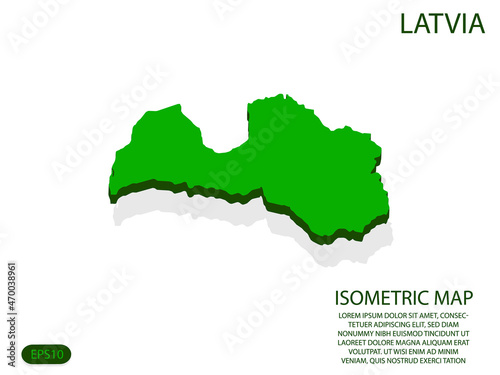 Green isometric map of Latvia elements white background for concept map easy to edit and customize. eps 10
