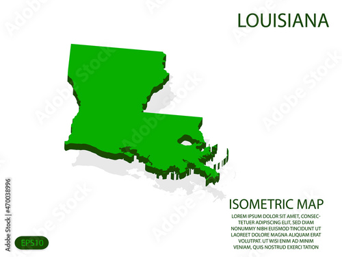 Green isometric map of Louisiana elements white background for concept map easy to edit and customize. eps 10