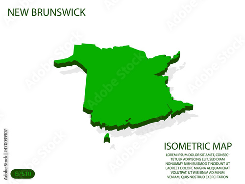 Green isometric map of New Brunswick elements white background for concept map easy to edit and customize. eps 10
