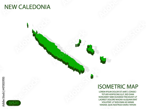 Green isometric map of New Caledonia elements white background for concept map easy to edit and customize. eps 10