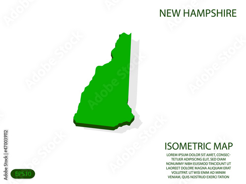 Green isometric map of New Hampshire elements white background for concept map easy to edit and customize. eps 10