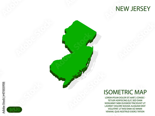 Green isometric map of New Jersey elements white background for concept map easy to edit and customize. eps 10