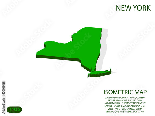Green isometric map of New York elements white background for concept map easy to edit and customize. eps 10
