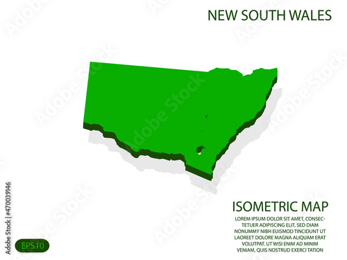 Green isometric map of New South Wales elements white background for concept map easy to edit and customize. eps 10
