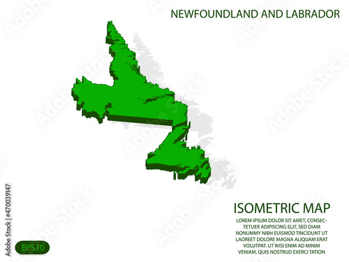 Green isometric map of Newfoundland and Labrador elements white background for concept map easy to edit and customize. eps 10