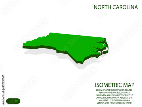 Green isometric map of North Carolina elements white background for concept map easy to edit and customize. eps 10