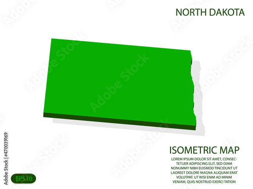Green isometric map of North Dakota elements white background for concept map easy to edit and customize. eps 10