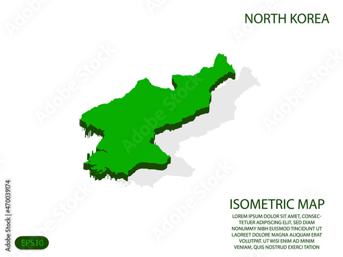 Green isometric map of North Korea elements white background for concept map easy to edit and customize. eps 10
