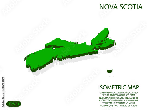 Green isometric map of Nova Scotia elements white background for concept map easy to edit and customize. eps 10