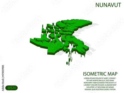 Green isometric map of Nunavut elements white background for concept map easy to edit and customize. eps 10