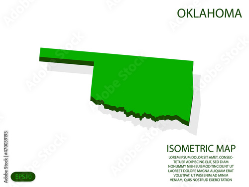 Green isometric map of Oklahoma elements white background for concept map easy to edit and customize. eps 10