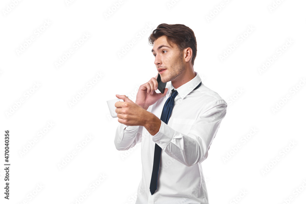 a person phone communication success work office isolated background a person phone communication success work office isolated background