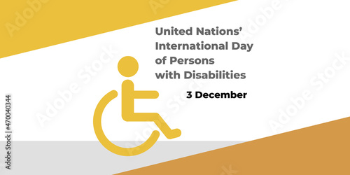 Day of Persons with Disabilities. Vector web banner, poster, card for social media, networks. Text Day of Persons with Disabilities, 3 december. Icon, logo of man in a wheelchair on white background.