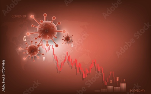 The covid 19 or  corona virus impacts Crisis and loss the global economy and financial business.the coronavirus weakens the economy.bar graph decline pattern on blue background