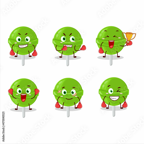 A sporty sweet melon lollipop boxing athlete cartoon mascot design