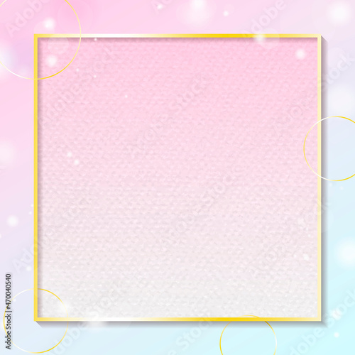 Golden rectangle frame on pink and blue gradient with Bokeh light background vector