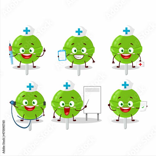 Doctor profession emoticon with sweet melon lollipop cartoon character