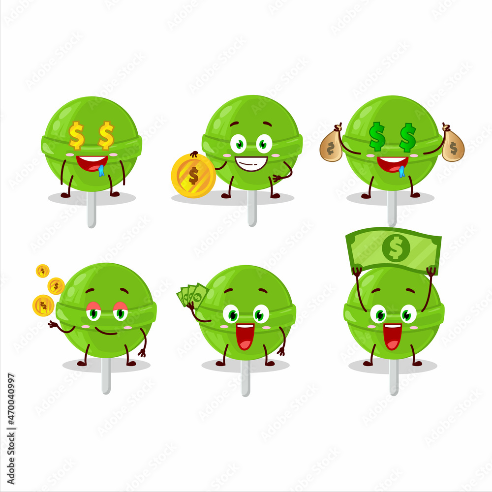 Sweet melon lollipop cartoon character with cute emoticon bring money Sweet melon lollipop cartoon character with cute emoticon bring money