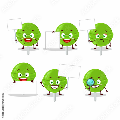 Sweet melon lollipop cartoon character bring information board