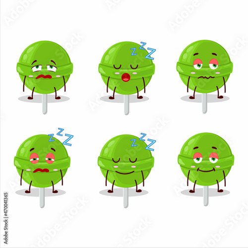 Cartoon character of sweet melon lollipop with sleepy expression