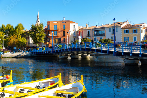 Residential buildings of Quai des Girondins and Canal Baussengue in Martigues, France.