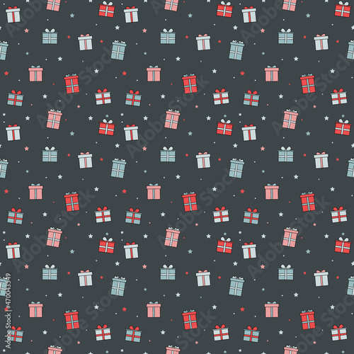 Christmas pattern with boxes of presents. Vector
