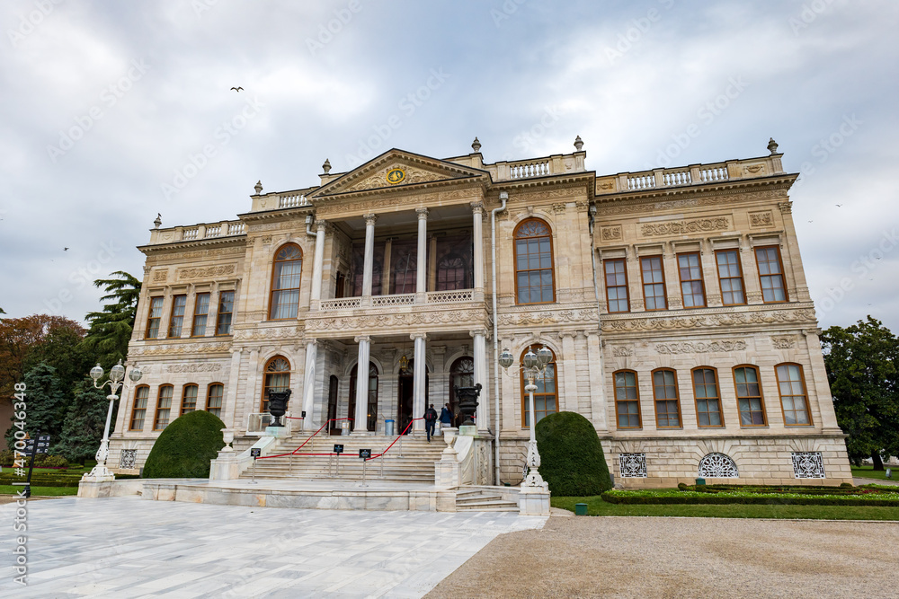 Dolmabache palace in Istanbul, Turkey.  Dolmabache served as the main administrative center of the Ottoman Empire and is popular for tourists and visitors.