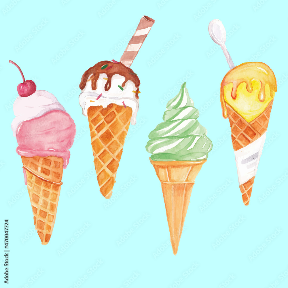 Ice cream watercolor dessert background
