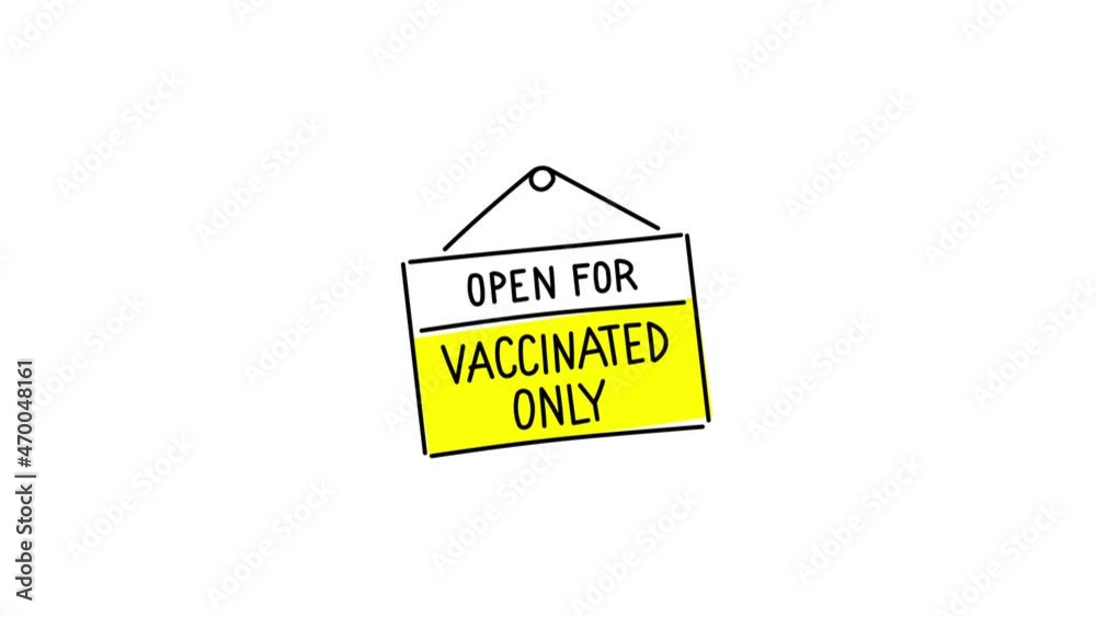 Open for vaccinated only. Warning rope sign. Hand lettering. Caution attention signpost. Video animation. Motion graphics. Open for vaccinated only. Warning rope sign. Hand lettering. Caution attention signpost. Video animation. Motion graphics.