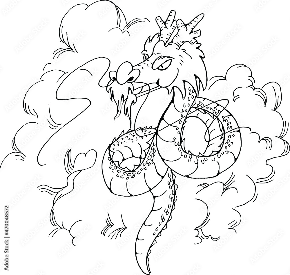 Vector drawing black and white Chinese dragon cartoon Stock Vector ...