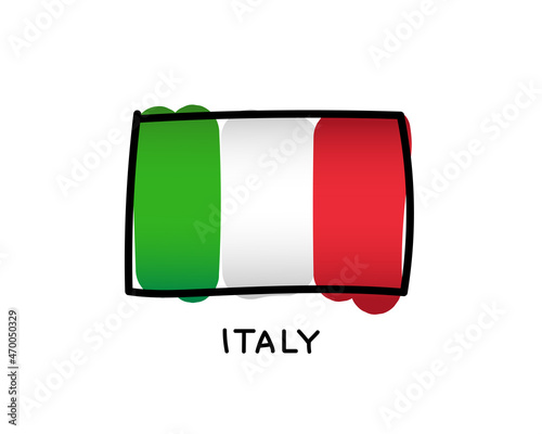Italian flag. Italian flag colorful logo. Freehand green, white and red brush strokes. Black outline.
