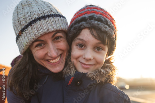 portrait of happy mother and son.
