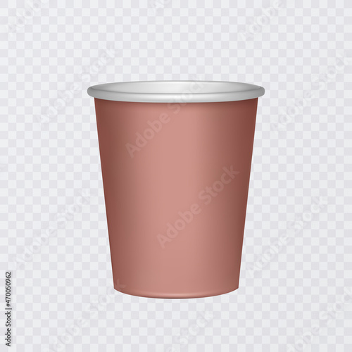 Paper coffee cup with blank labels in 3D illustration over transparent background