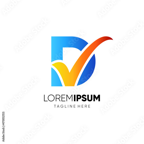 Letter D Tick or Check Mark Logo Design Vector Icon Graphic Emblem Illustration Background Template