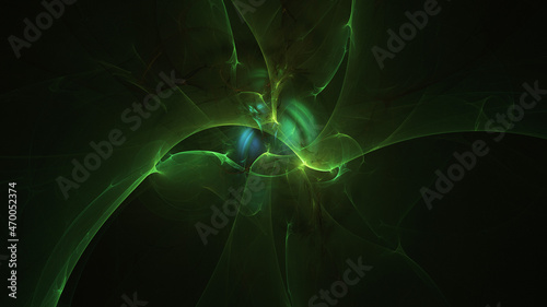 Abstract colorful green fiery shapes. Fantasy light background. Digital fractal art. 3d rendering. photo