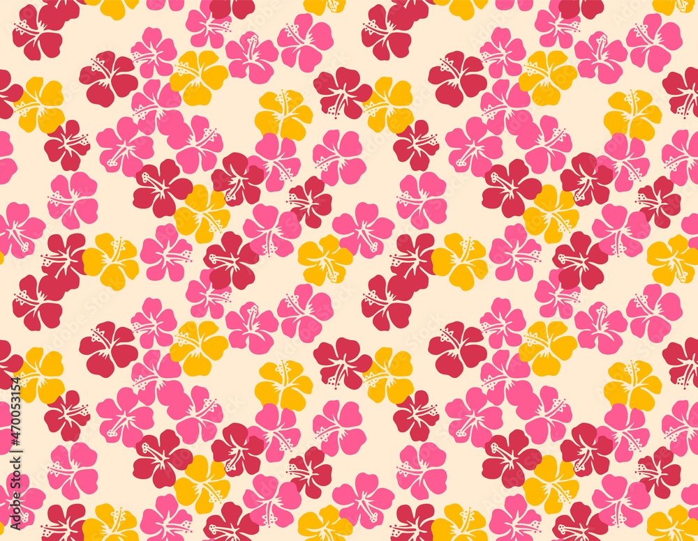 Japanese Colorful Hibiscus Vector Seamless Pattern
