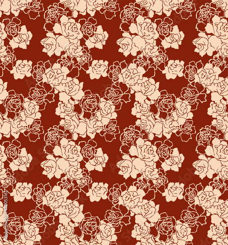 Japanese Rose Bouquet Vector Seamless Pattern