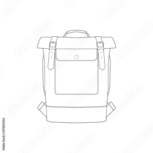 Bagpack outline drawing vector, Bagpack in a sketch style, trainers template outline, vector Illustration.
