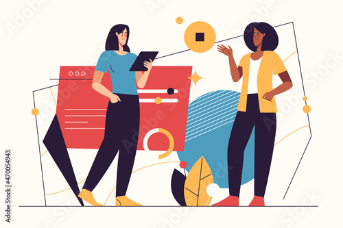 Vector illustration on the subject of data gathering, business intelligence, digital solutions. Editable stroke