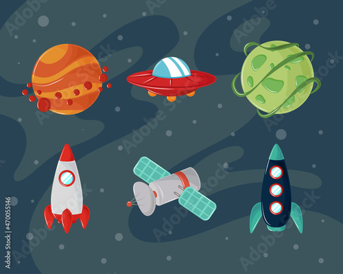 Obraz na plátně icons space rockets