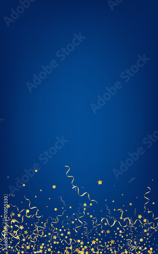Golden Ribbon Paper Vector Blue Background.