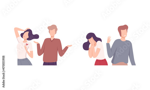 Man and Woman Experiencing Unrequited Love Feeling Vector Set