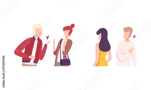Man and Woman Experiencing Unrequited Love Feeling Vector Set
