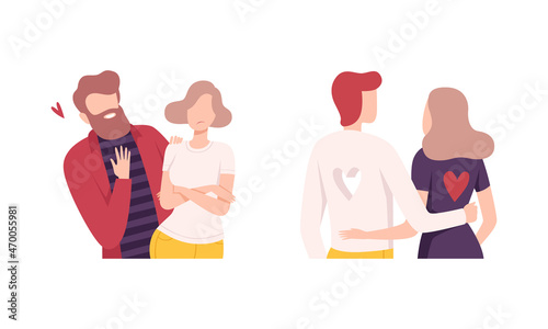 Man and Woman Experiencing Unrequited Love Feeling Vector Set